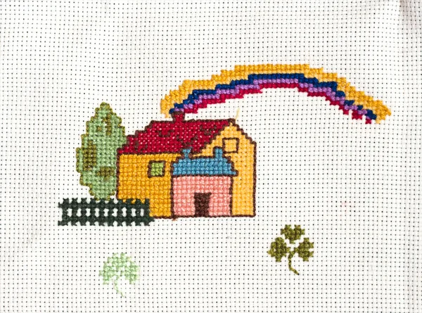 Cross-stitched house — Stock Photo, Image