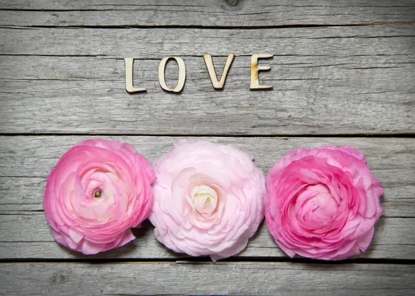 Düğünçiçeği çiçekler ve harfler tahtaya seviyorum