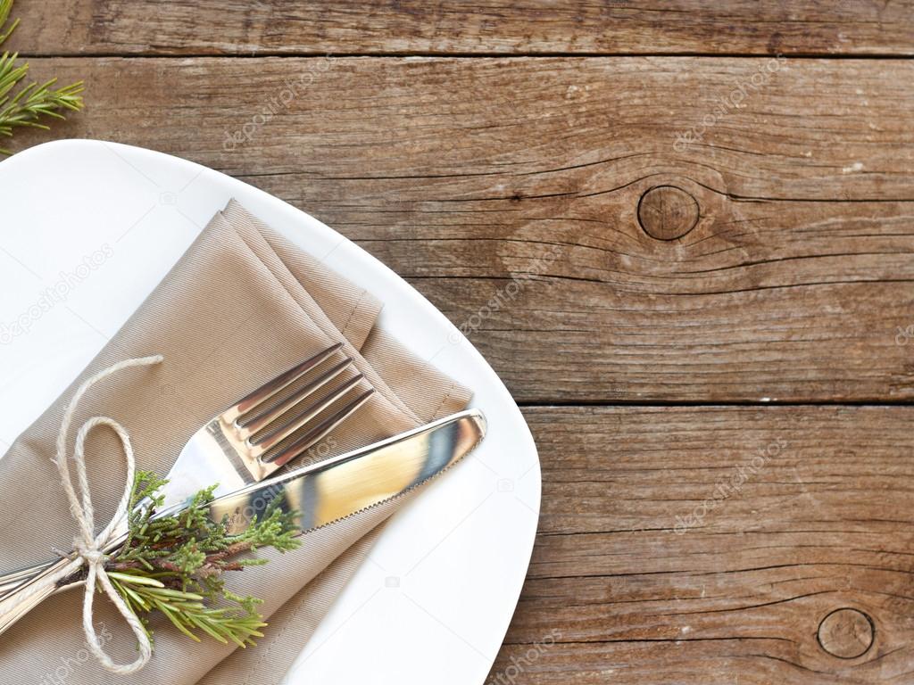 Rustic Table setting on old wooden table