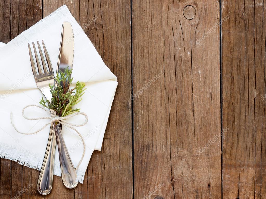 Rustic Table setting on old wooden table