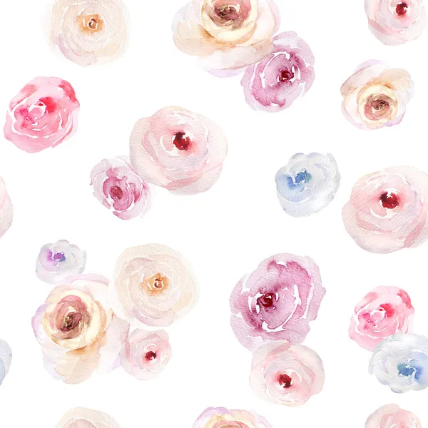 Pastel Floral Υδατογραφία Sealmess Μοτίβο Απομονώνονται Λευκό Floral Μπλε Λεβάντα — Φωτογραφία Αρχείου