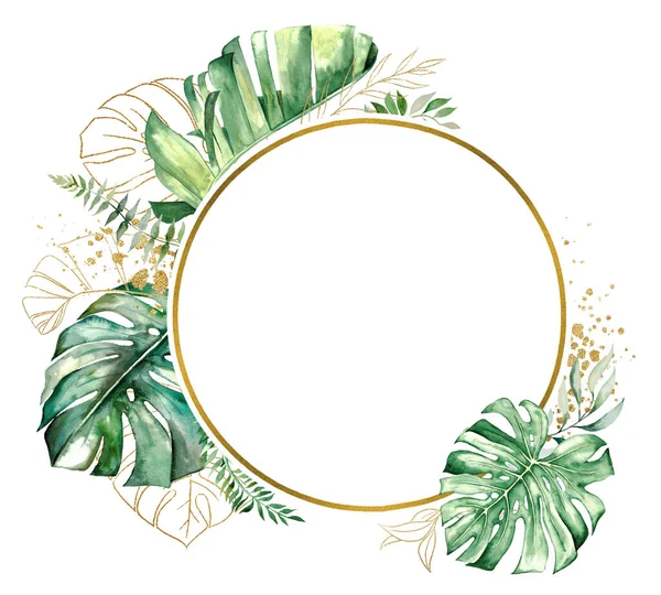 야자나무 바나나 스타라 금빛으로 둥그스름 그림을 그린다 결혼식 디자인을 올바른 — 스톡 사진
