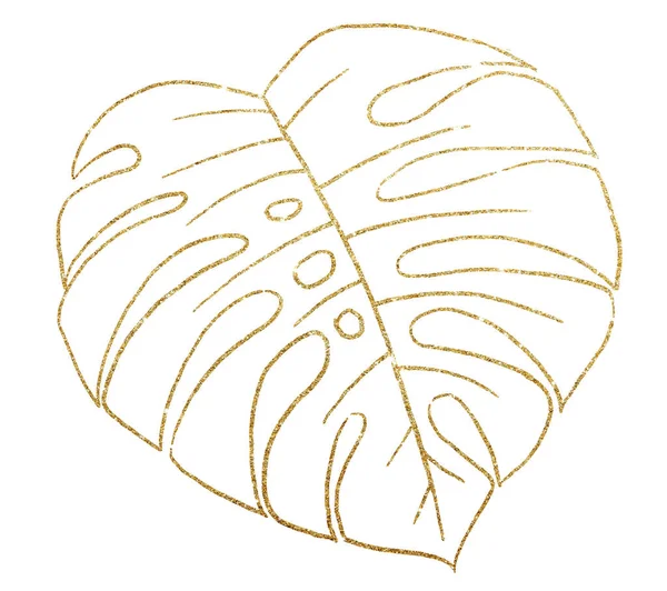 Golden Outlines Tropical Monstera Leaf Illustration Elemento Elegante Para Diseño —  Fotos de Stock