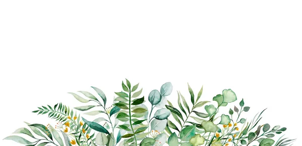 Bordure Sans Couture Avec Aquarelle Verte Dorée Illustration Feuilles Palmier — Photo