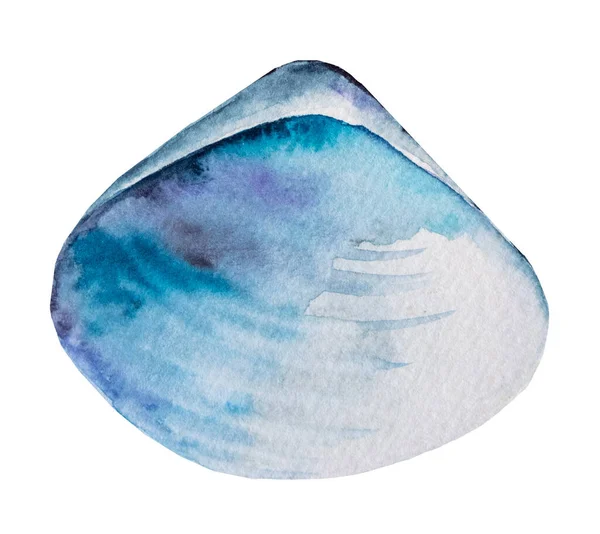 Hand Drawn Watercolor Blue Clam Seashell Isolated White Underwater Illustration — Stock Photo, Image
