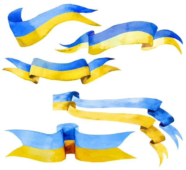 Niebiesko Żółte Banery Akwarelowe Przestrzenią Kopiowania Akwarela Vintage Flaga Ilustracja — Zdjęcie stockowe