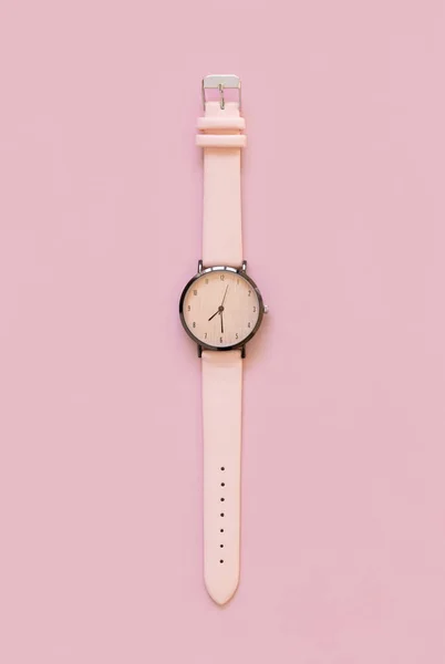 Pink Wristwatch Pink Fashion Girly Elegant Femminine Accessory Top View — Stock Photo, Image