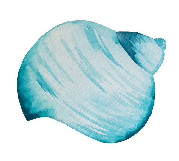 Hand Drawn Watercolor Blue Seashell Isolated White Underwater Illustration Greeting — Stock Photo, Image