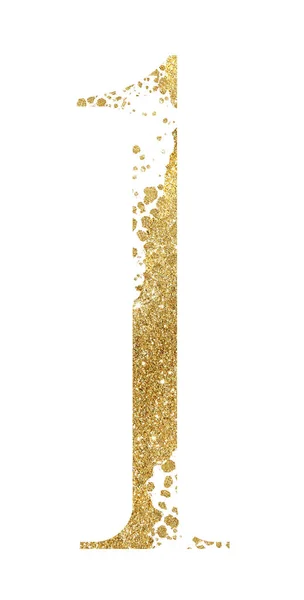 Gyllene Glitter Nummer Med Dispersionseffekt Isolerad Illustration Mousserande Nummer Ett — Stockfoto