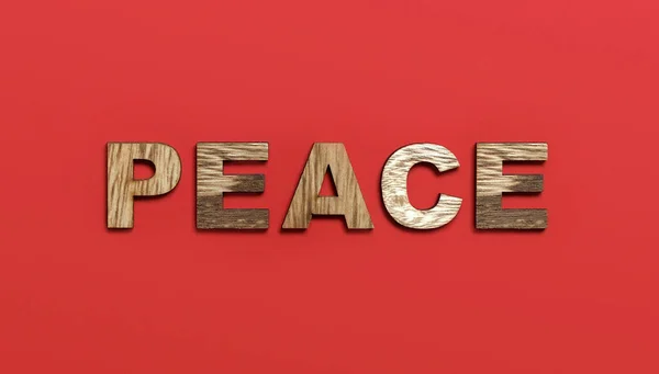 Ειρήνη Λέξη Γραμμένη Πολύχρωμα Ξύλινα Γράμματα Αλφαβήτου Κόκκινο Φόντο Ιδέα — Φωτογραφία Αρχείου