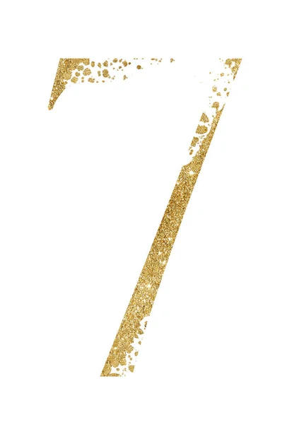 Golden Glitter Number Dispersion Effect Isolated Illustration Sparkling Number Seven — Stock Photo, Image