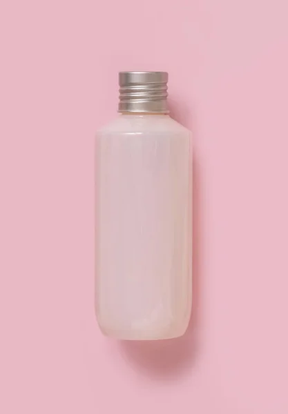 Homemade Spray Cream Plastic Bottle Light Pink Top View Brand — Stok fotoğraf