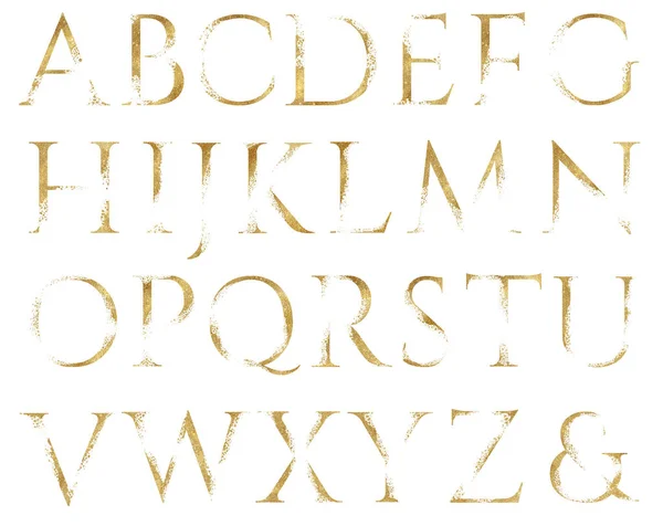 Golden Glitter Capital Letters Dispersion Effect Isolated Illustration Festive Design — Stockfoto