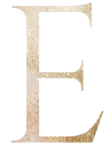Pastel Licht Gouden Hoofdletter Met Beige Aquarelvlekken Geïsoleerde Illustratie Glitter — Stockfoto