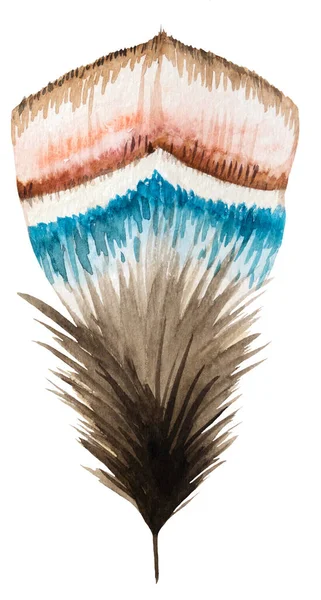 Watercolor Colorful Feather Bohemian Illustration Isolated Monochrome Element Boho Wedding — Stock Photo, Image