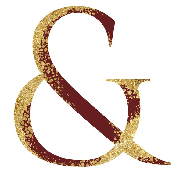 Escuro Vermelho Dourado Brilho Símbolo Ampersand Com Efeito Dispersão Ilustração — Fotografia de Stock
