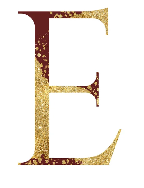 Donkerrode Gouden Glitterhoofdletter Met Dispersie Effect Geïsoleerde Illustratie Feestelijke Alfabetelementen — Stockfoto