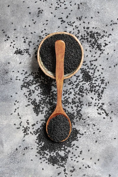 Egy Tál Indiai Fűszer Fekete Kömény Nigella Sativa Vagy Kalonji — Stock Fotó