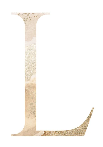 Pastel Luz Dourada Letra Maiúscula Com Manchas Aquarela Bege Ilustração — Fotografia de Stock