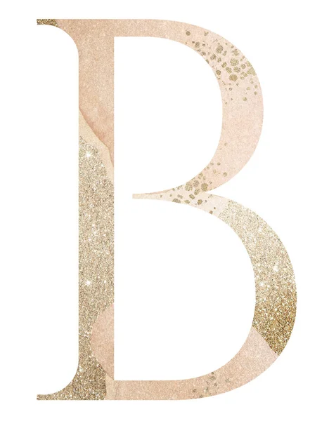 Pastel Light Golden Capital Letter Beige Watercolor Spots Isolated Illustration — Stock Photo, Image