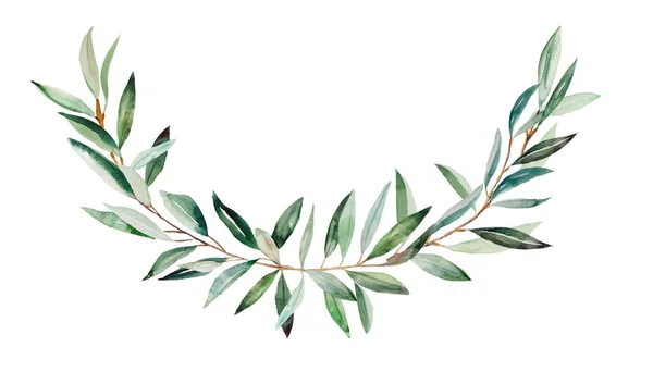Akvarell Krans Gjord Olivkvistar Med Gröna Blad Illustration Isolerad Elegant — Stockfoto