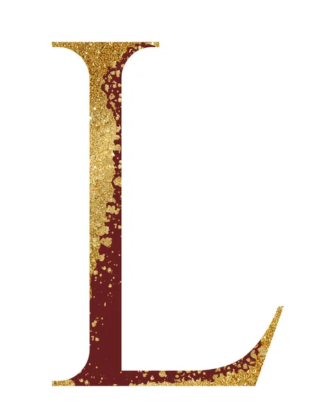 Vermelho Escuro Dourado Glitter Letra Maiúscula Com Efeito Dispersão Ilustração — Fotografia de Stock