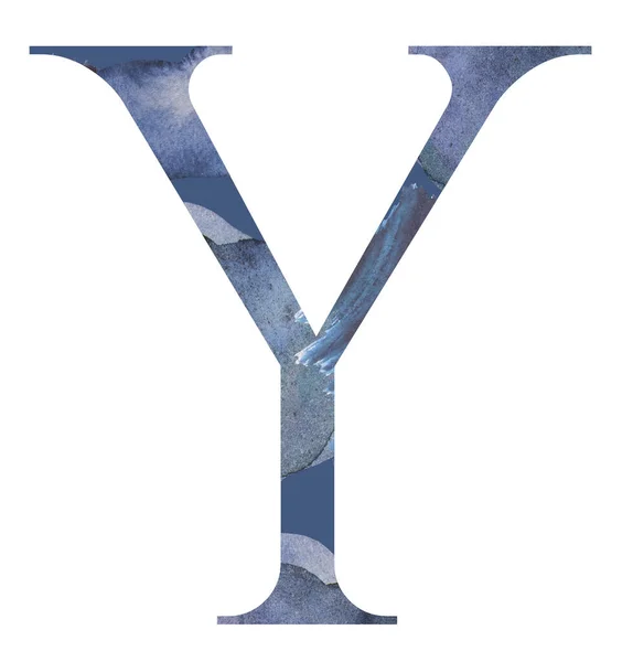 Блакитна Буква Акварельними Плямами Ізольована Ілюстрація Alphabet Marine Design — стокове фото