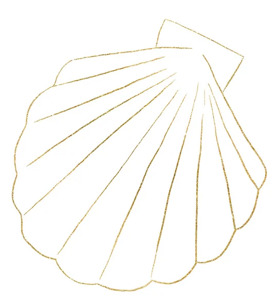 Seashell Made Golden Outlines Isolated Illustration Clipart Single Elements Summer — Fotografia de Stock