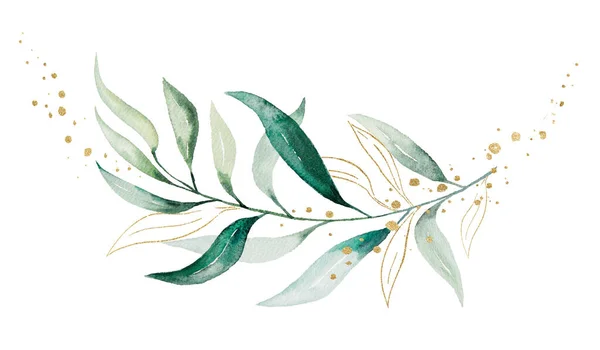 Γεωμετρικό Χρυσό Μπουκέτο Από Πράσινα Φύλλα Ευκαλύπτου Απομονωμένη Απεικόνιση Αντιγραφή — Φωτογραφία Αρχείου