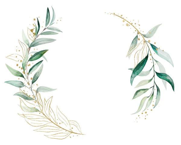 Γεωμετρικό Χρυσό Στεφάνι Από Πράσινα Φύλλα Ευκαλύπτου Απομονωμένη Απεικόνιση Αντιγραφή — Φωτογραφία Αρχείου