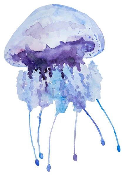 Jasnoniebieska Meduza Akwarelowa Izolowany Element Podwodne Ilustracja Kartek Okolicznościowych Zaproszenia — Zdjęcie stockowe