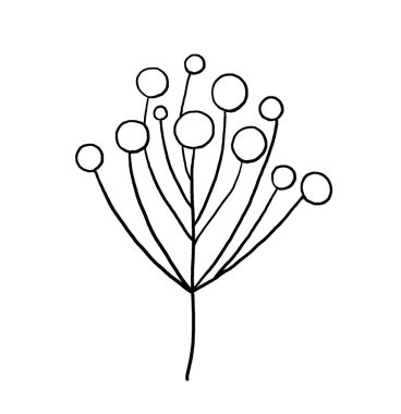 Noel 'de çizilen böğürtlen silueti, siyah çizgiler, izole bir element. İşleme stili. Kış kırtasiyesi için resim, tatil partisi davetiyeleri, selamlar