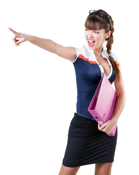 Emotional employee of the office with a folder — Stock Photo, Image