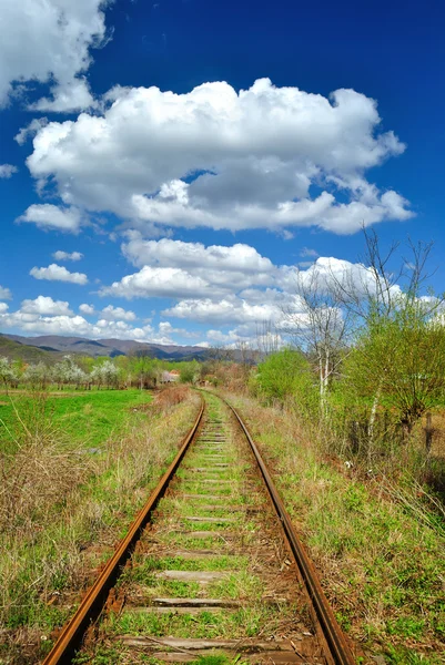 Železnice pod letní mraky na obzoru — Stock fotografie