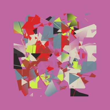 Cesur geometrik şekiller ve soyut figürlerle yapılmış bilgisayar tarafından üretilen metamodern estetik grafikleri, şablon tasarımı, web arkaplanı, poster sanatı, albüm kapağı, moda baskısı.