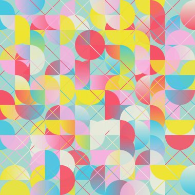 Basit şekilleri ve güzel renk paleti olan yüzyılın ortası geometrik soyut deseni. Basit geometrik desen kompozisyonu, web tasarımında en iyi kullanım alanı, kartvizit, davetiye, poster, tekstil baskısı.