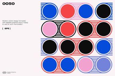 Bauhaus poster tasarım şablonu, temiz tipografi ve renkli soyut geometrik şekilli minimum vektör şablonu. Markalaşma, sunum, albüm baskısı, web sayfası başlığı, web pankartı için harika.