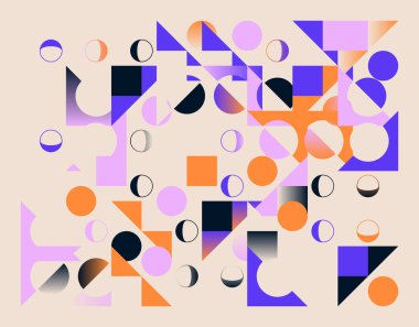 Basit şekilleri ve güzel renk paleti olan yüzyılın ortası geometrik soyut deseni. Basit geometrik desen kompozisyonu, web tasarımında en iyi kullanım alanı, kartvizit, davetiye, poster, tekstil baskısı.