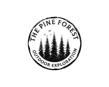 Rustic Retro Vintage Hemlock, Evergreen, Pines, Spruce, Sedir ağacı amblemi logosu