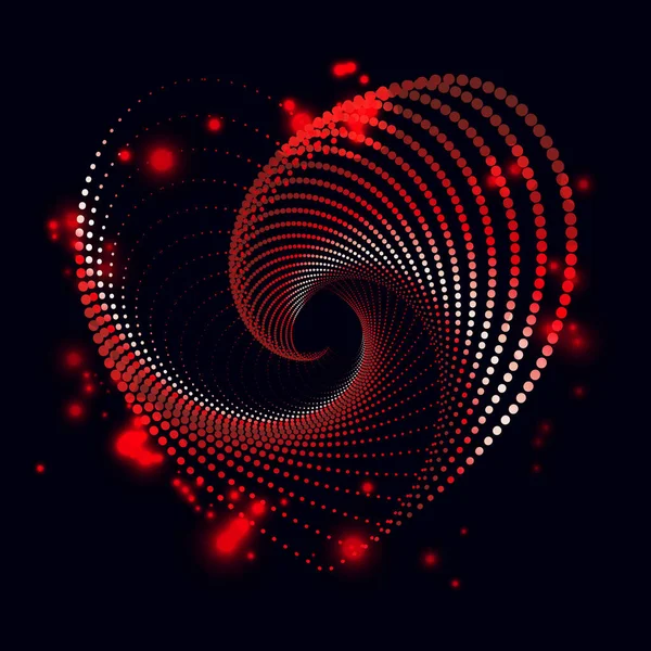 Abstrakte Spiralförmige Herzform Aus Halbtonpunkten Rote Farbe Glitzernde Funken Vektorabbildung — Stockvektor