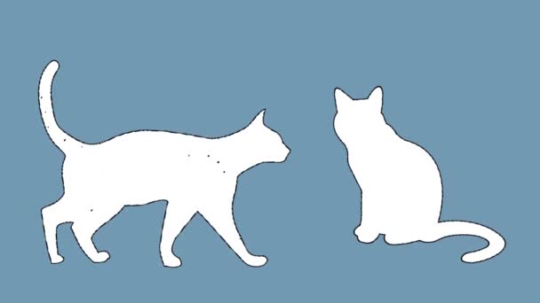 Siluetas Dos Gatos Dibujados Con Contornos Animados Jiggled Wiggled Textura — Vídeo de stock