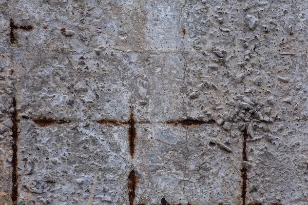 Makro Fragment Starej Szarej Ściany Betonowej Zardzewiałym Prętem Zbrojeniowym Wiek — Zdjęcie stockowe