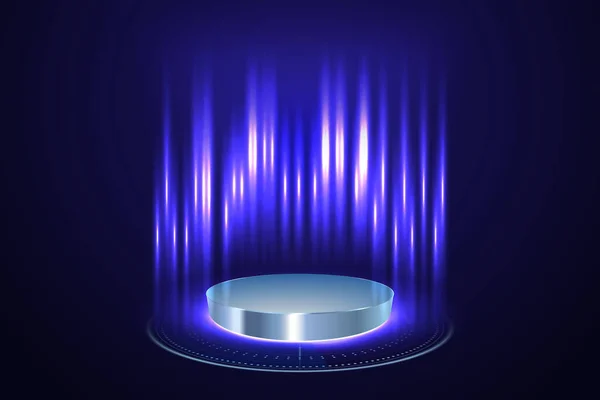 Blue Circle Portal Teleport Hologram Gadget Blank Display Stage Magic — Vettoriale Stock