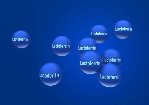 Abstract Particles Lactoferrin Form Blue Balls Inscription Lactoferrin Blue Background — Stock Photo, Image