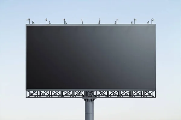 Blanco zwart reclamebord op blauwe lucht achtergrond overdag, vooraanzicht. Mock up, reclame concept — Stockfoto