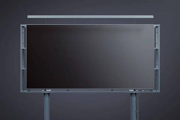 Blank black billboard on dark background, front view. Mockup, 3D Rendering — Stock Photo, Image
