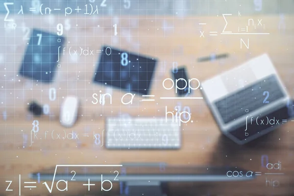 Творча наукова формула голограма на сучасному фоні ноутбука, концепція дослідження. Багатоцільовий — стокове фото