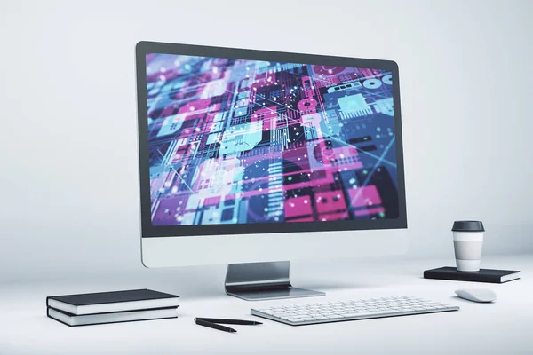 Abstract creative coding concept on modern laptop screen. 3D Rendering — Stock Photo, Image