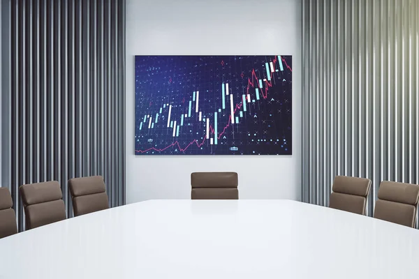 Modern bir toplantı odasında sunum ekranında soyut yaratıcı finansal tablo, araştırma ve analiz konsepti. 3B Hazırlama — Stok fotoğraf