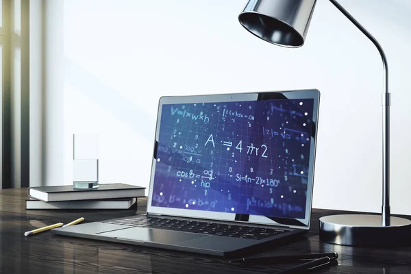 Creative scientific formula concept on modern laptop screen. 3D Rendering — Stock Photo, Image